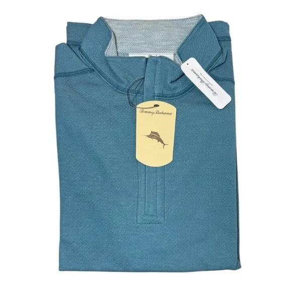 Tommy Bahama Men Blue Quarter Zip Knit Collared Reversible Sweatshirt Sz XL New - Picture 2 of 11